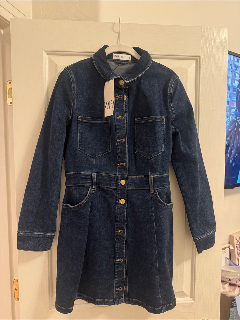 Zara Dark Indigo Denim Dress Coat
